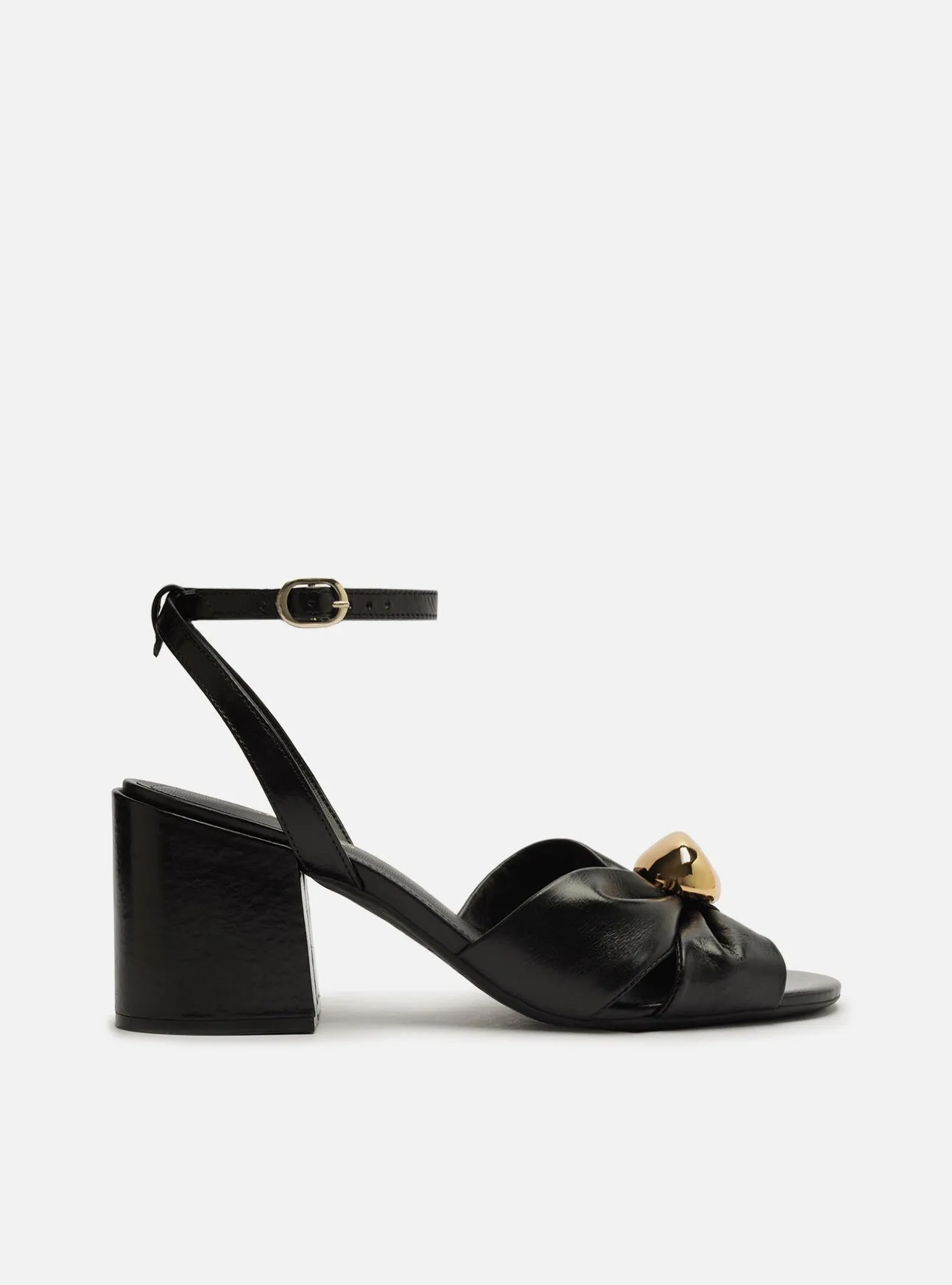 Flora Mid Block Leather Sandal Open Sides