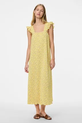 Classic Move Trend-Inspired Flora Yellow Floral Plisse Midi Dress