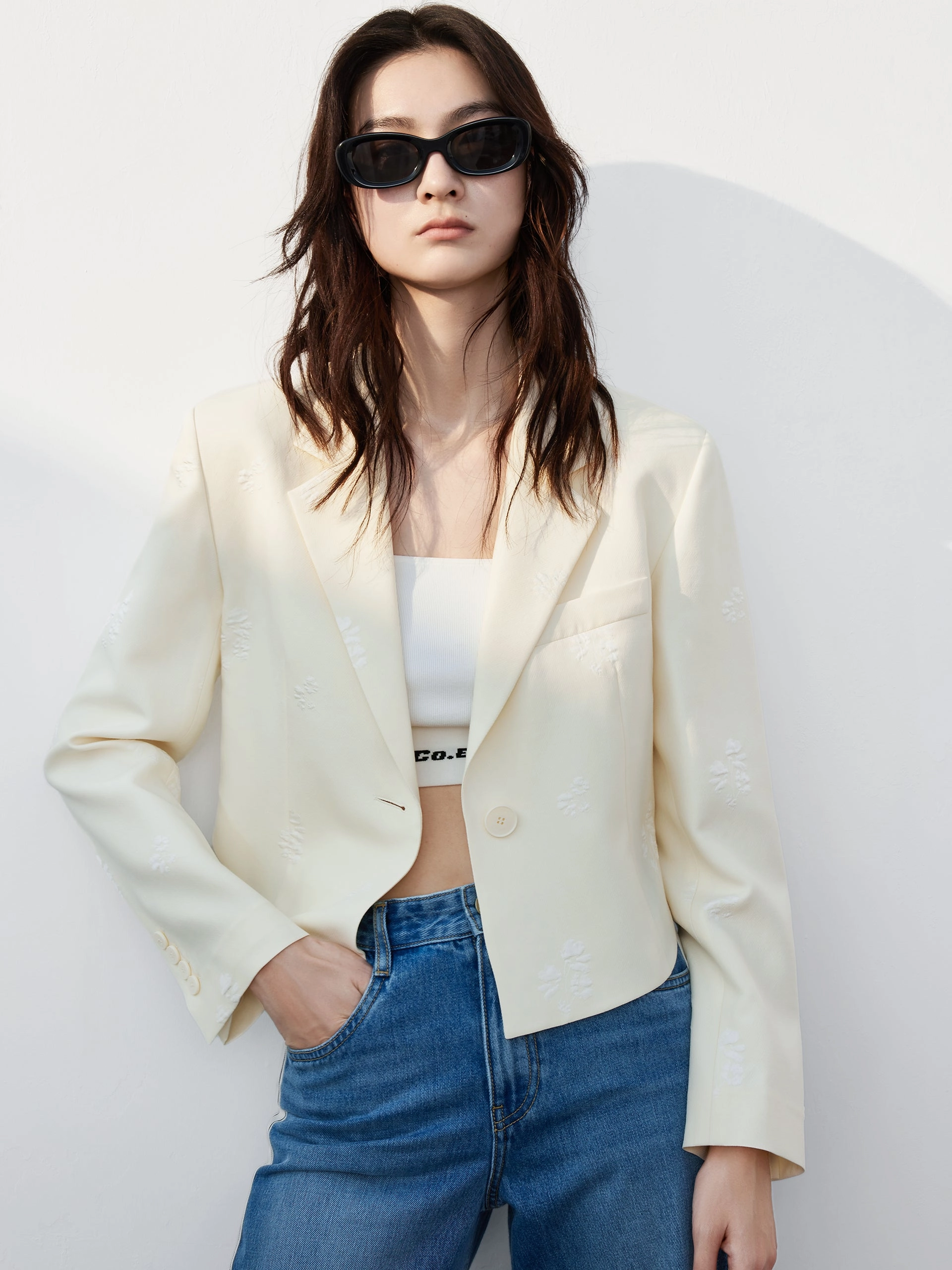 Floral Jacquard Cropped Jacket Dynamic Flex Panels