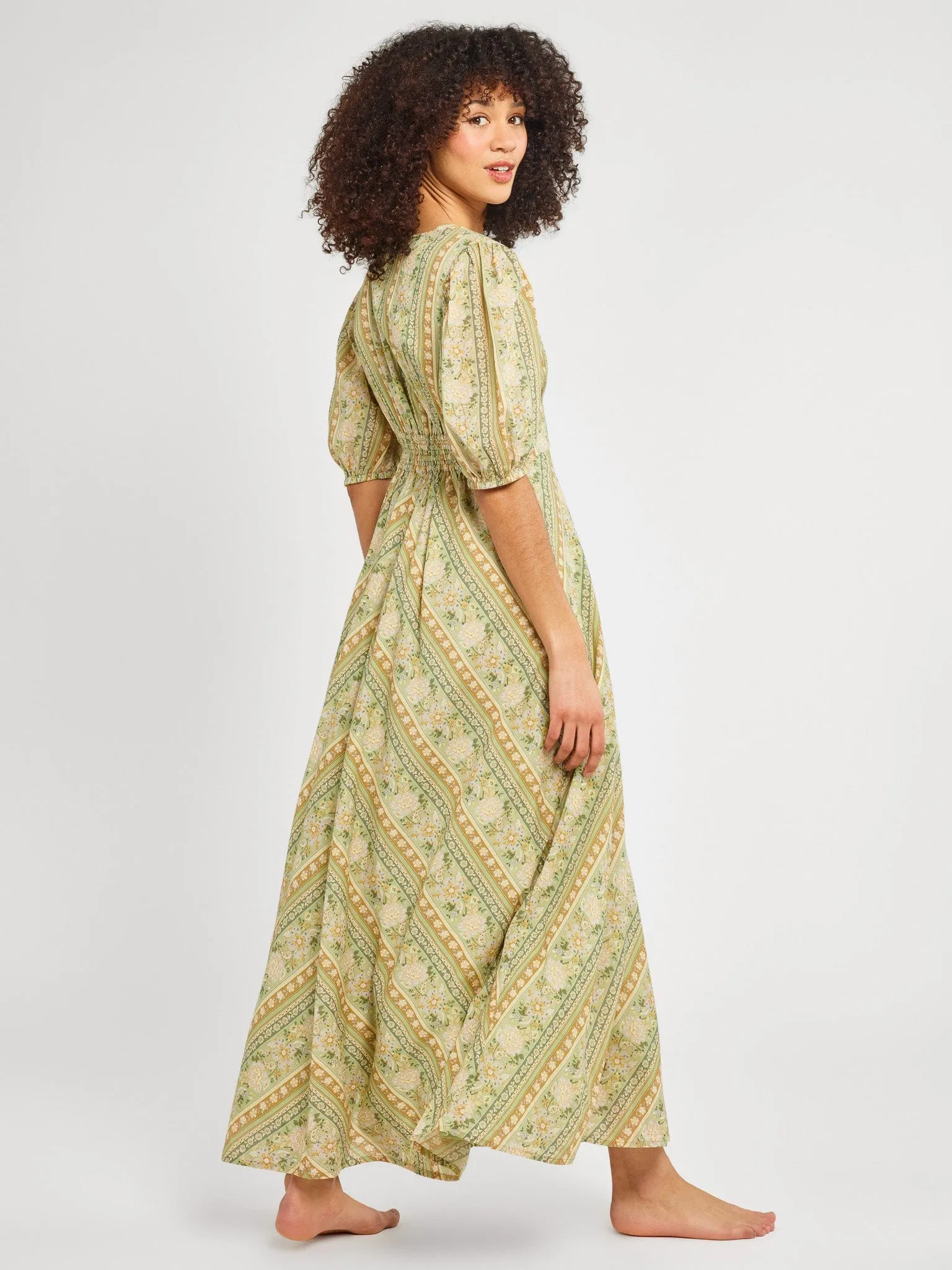 Florencia Dress in Cotswold Stripe V Neckline