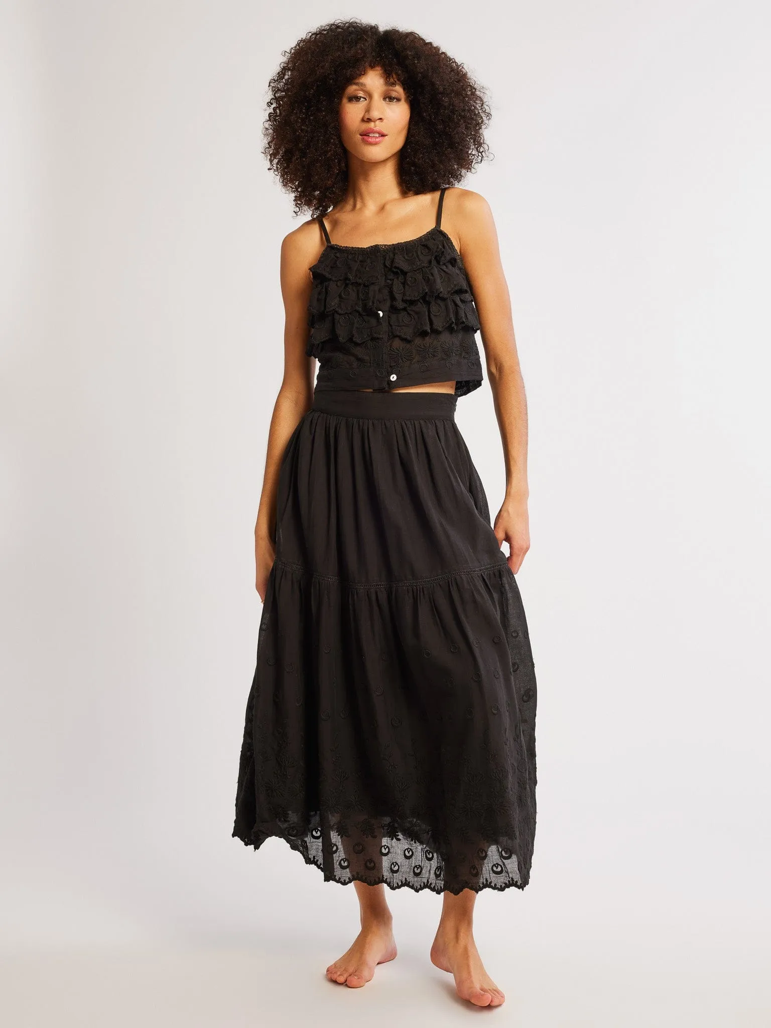 Odor Resistant Treatment Basic Layers Betty Skirt in Black Petal Embroidery