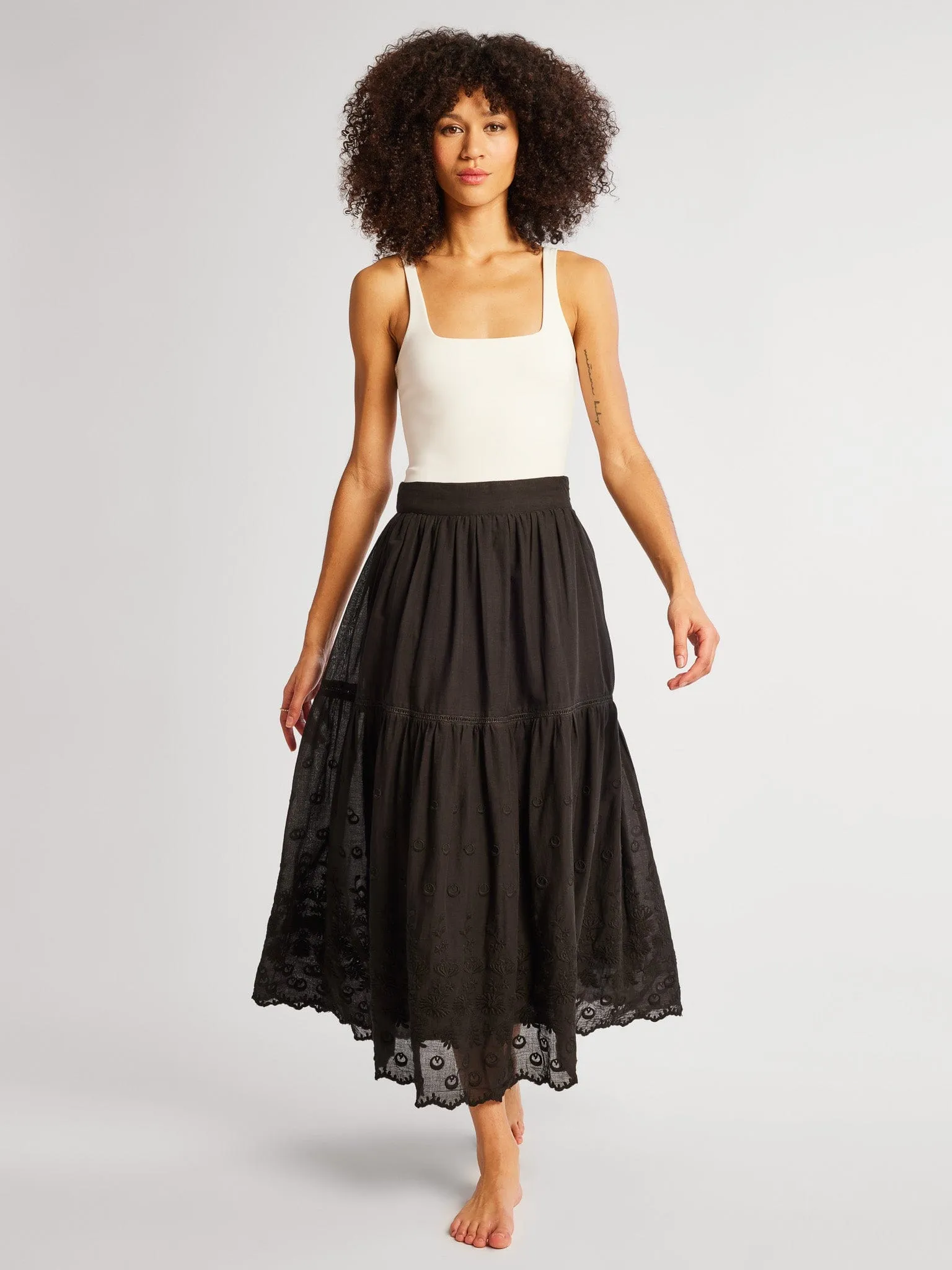 Betty Skirt in Black Petal Embroidery All Season