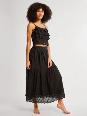 Daily Favorite Betty Skirt in Black Petal Embroidery