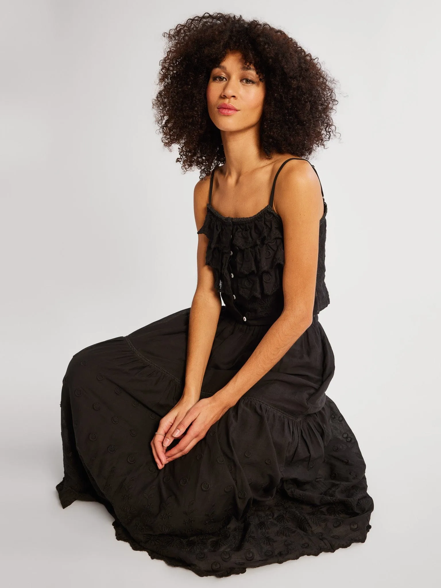 Minimal Vibes Betty Skirt in Black Petal Embroidery