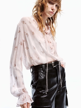 Ruffle Tie Detail Shirt Non Constricting Waistband