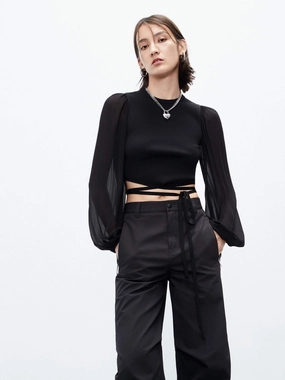 Tie Detail Crop Top Non Restrictive Cut Anti Sag Material