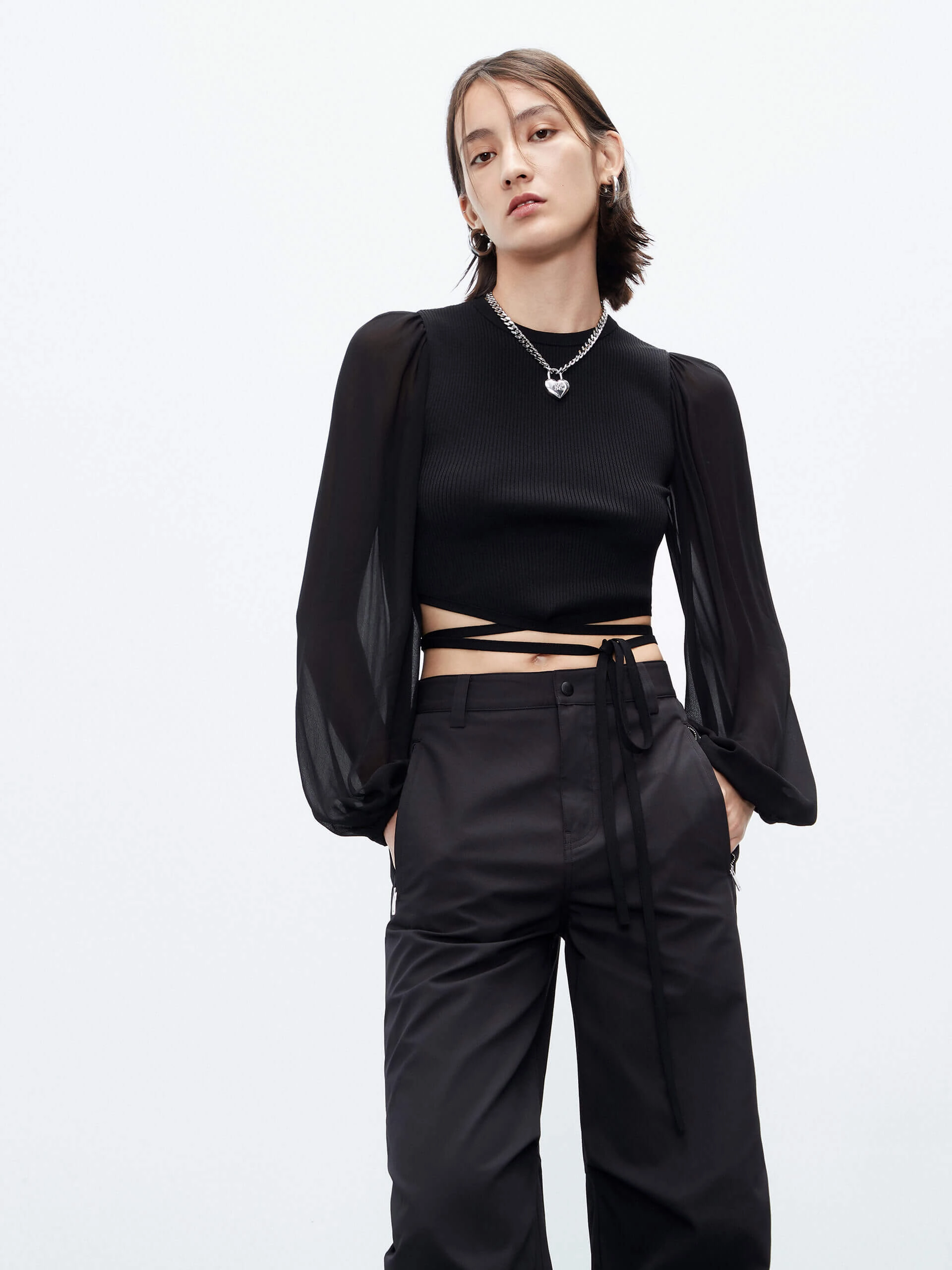 Anti Snag Weave Multi Panel Design Tie Detail Crop Top