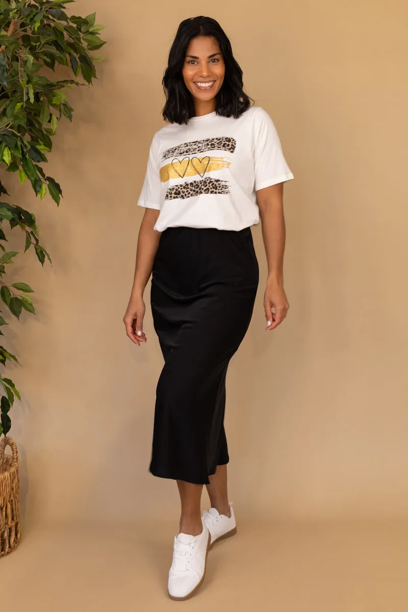 Franan High Waisted Black Midi Skirt Asymmetrical Cut
