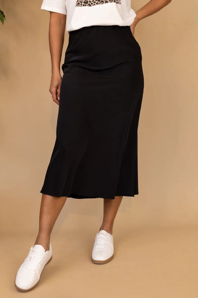 Franan High Waisted Black Midi Skirt Soft Layers Balanced Outfit