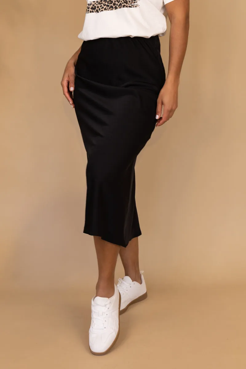 Franan High Waisted Black Midi Skirt Classic Fit Stylish Finish