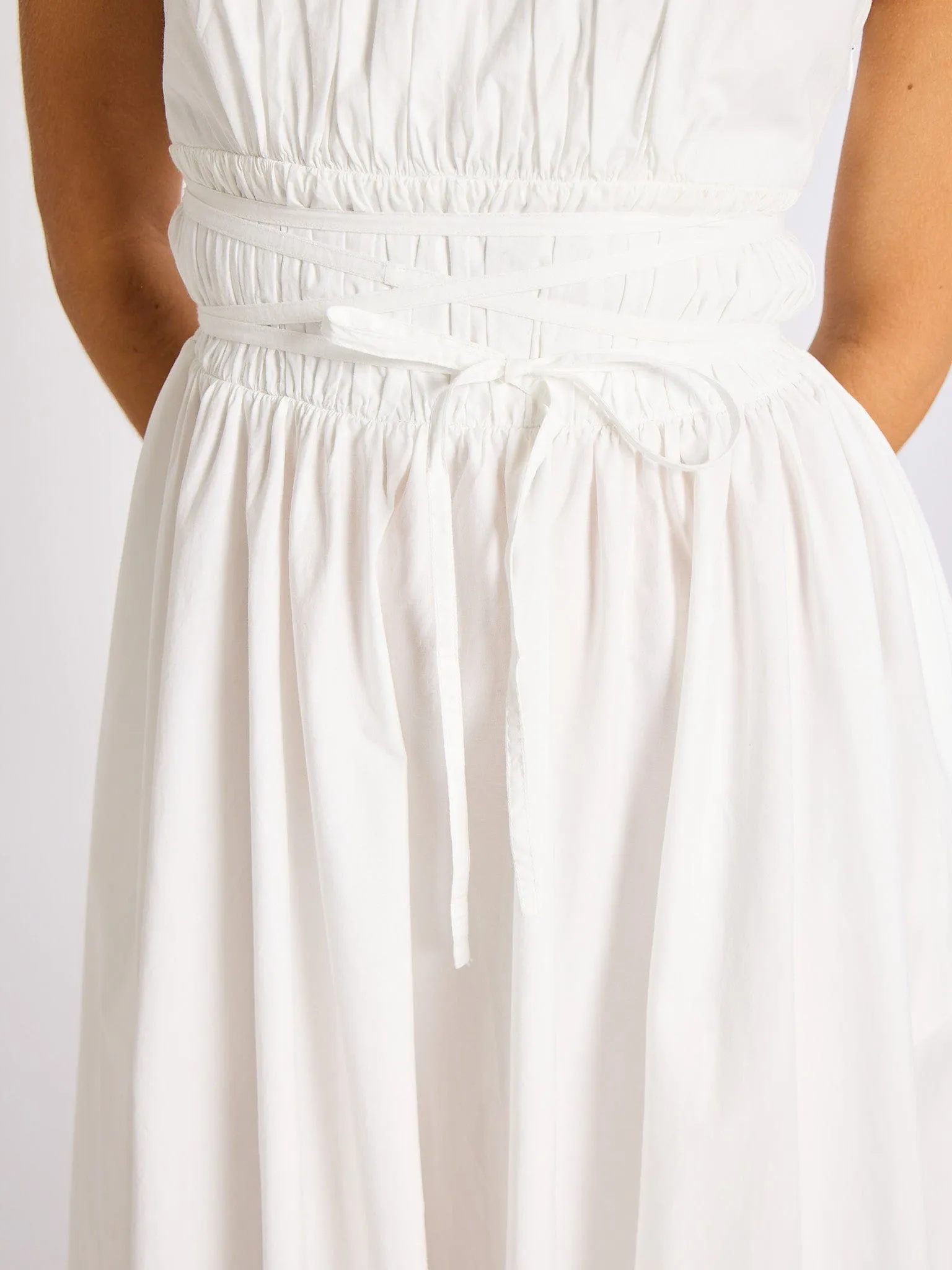 Frannie Dress in White Sleek Wear Stream Cut