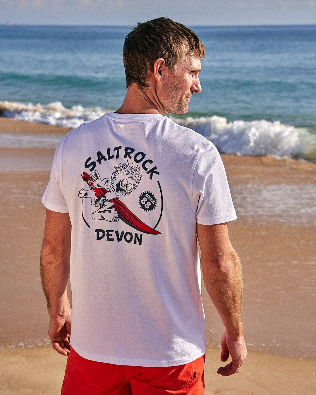 Wave Rider Devon - Mens Short Sleeve T-Shirt - White Crew neck classic FlexibleCollarOptions