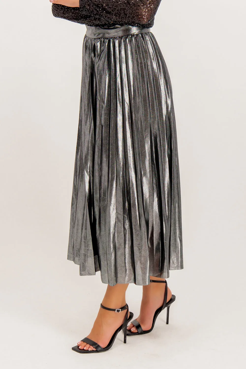 Hailey Pleated Pewter Metallic Skirt Subtle Finish