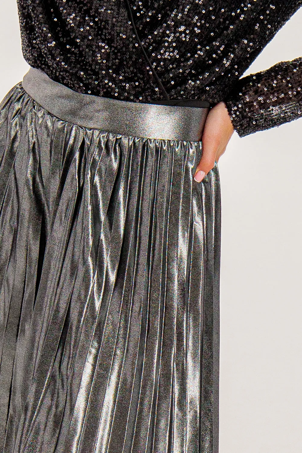 Hailey Pleated Pewter Metallic Skirt mix and match