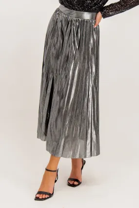 Hailey Pleated Pewter Metallic Skirt Detachable Tie