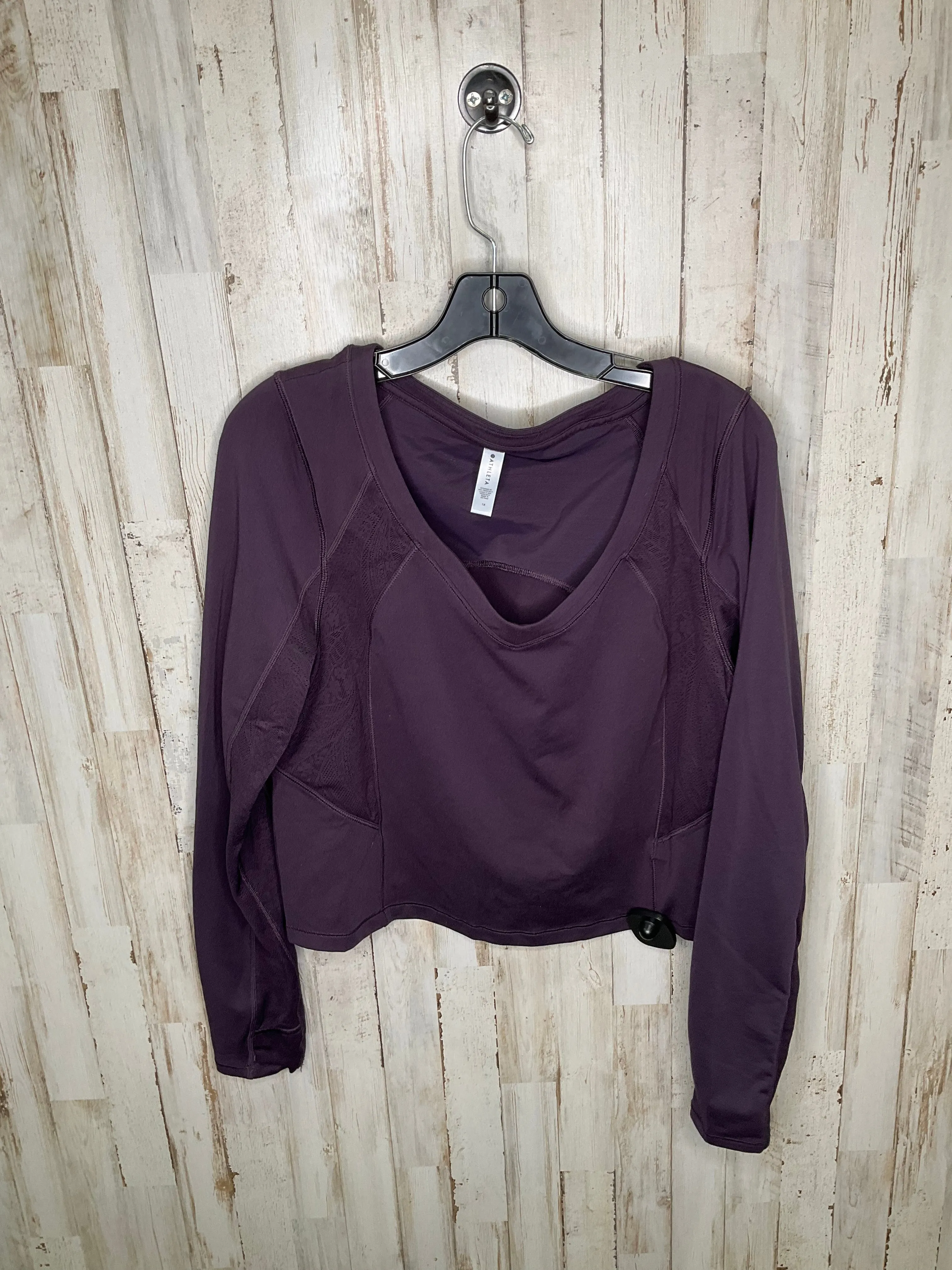 Purple Athletic Top Long Sleeve Crewneck Athleta, Size 1x Temperature Control Fabric DoubleLayered Collar