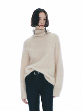 Cashmere Turtleneck Fuzzy Sweater Breathable Mesh Zones Reinforced Hemlines