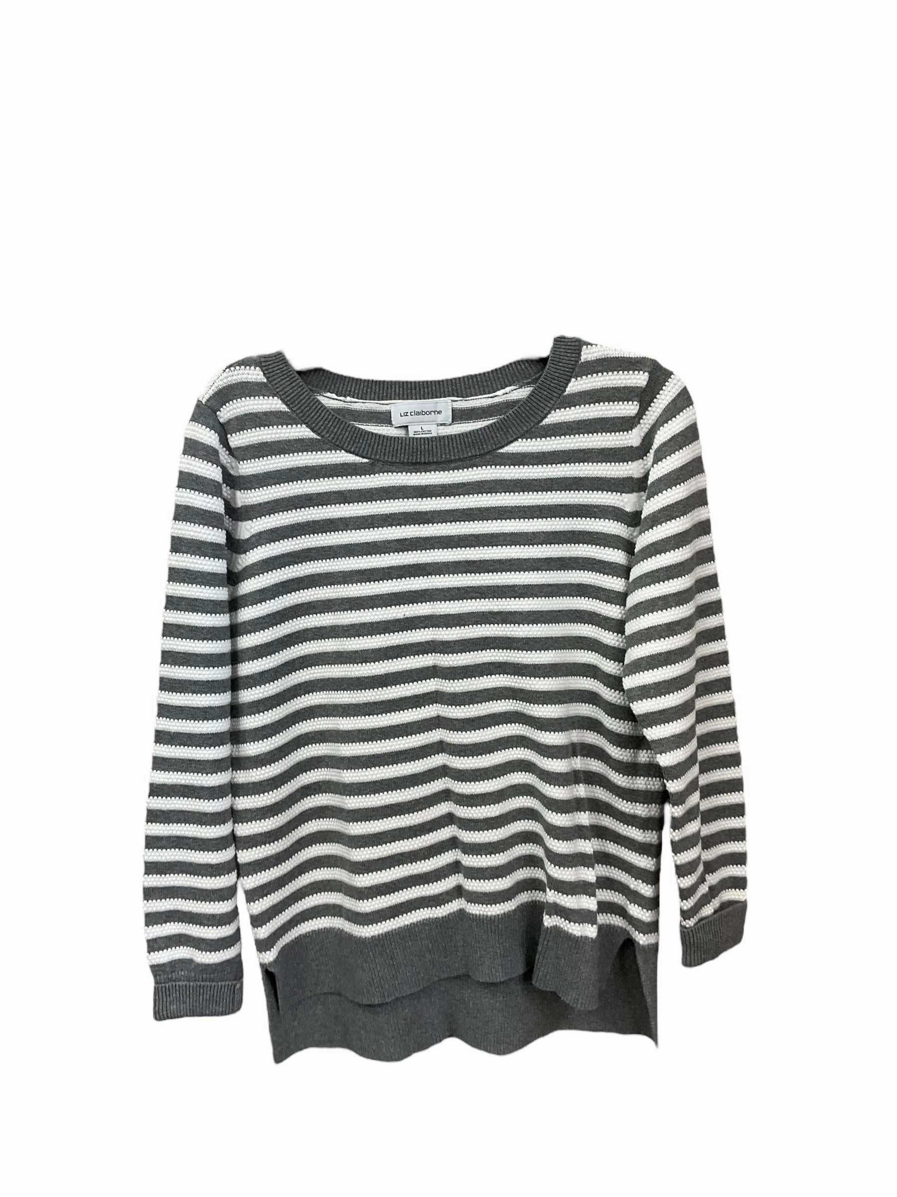 Sweater By Liz Claiborne In Grey & White, Size: L Reflective Accent Trim Tear Resistant Fiber Blend