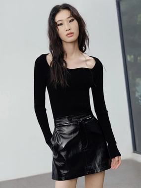 Micro Channel Ventilation Velvet Effect Sweetheart Neck Knit Top