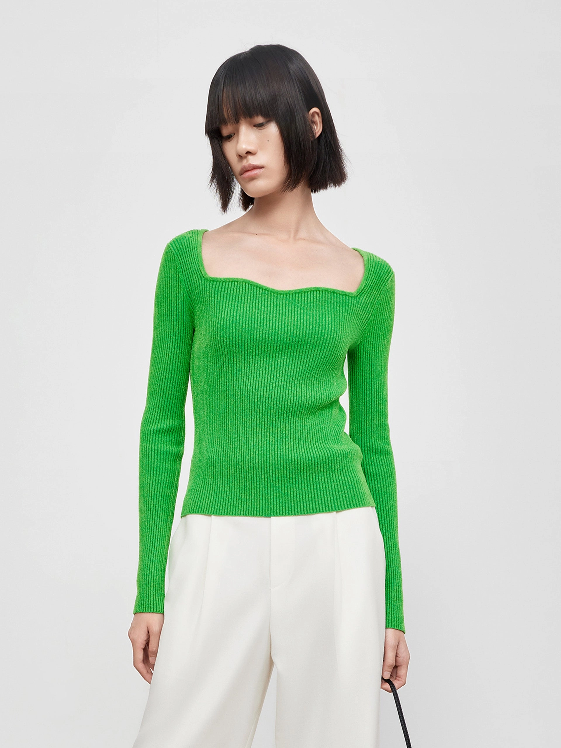 Velvet Effect Sweetheart Neck Knit Top Enhanced Breathability Multi Directional Stretch