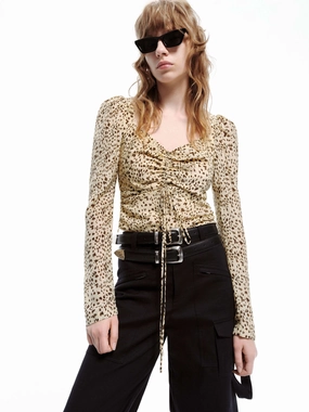 Front Gathered Cropped Top Flatlock stitching