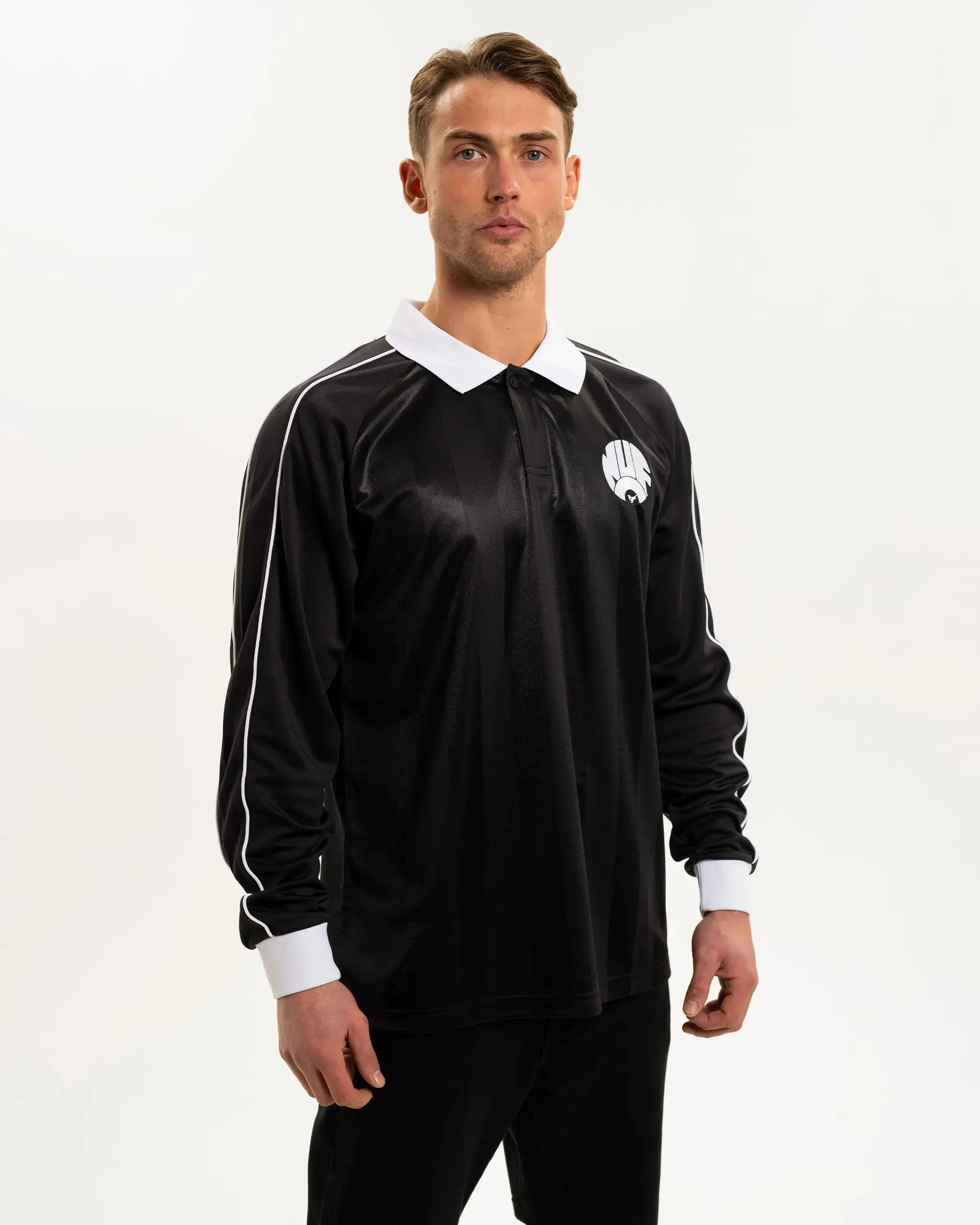 Newcastle United Men's Striped Long Sleeve Polo Shirt Relaxed Fit