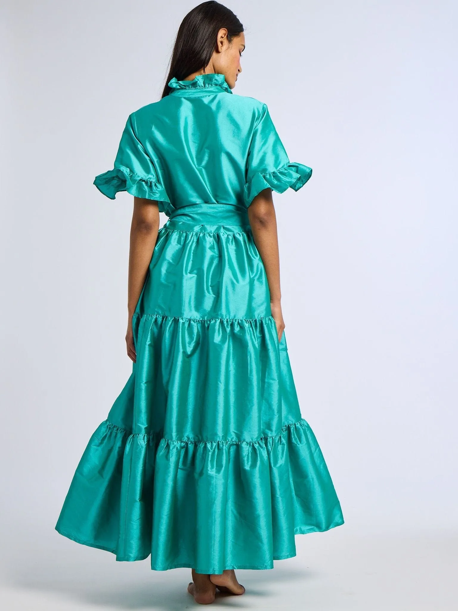Victoria Dress in Atlantic Taffeta Soft Glide Flattering Silhouette