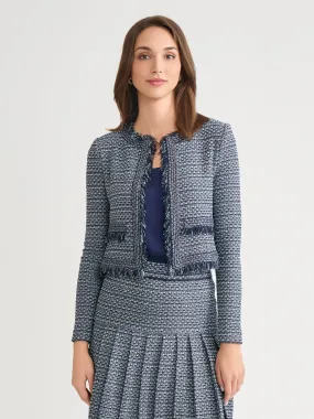 Flexible Joint Articulation Everyday Urban Style Heritage Fringe Trim Tweed Knit Cropped Jacket - True Fit