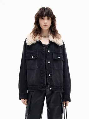 Fuzzy Collar Denim Jacket All Day Comfort Fit