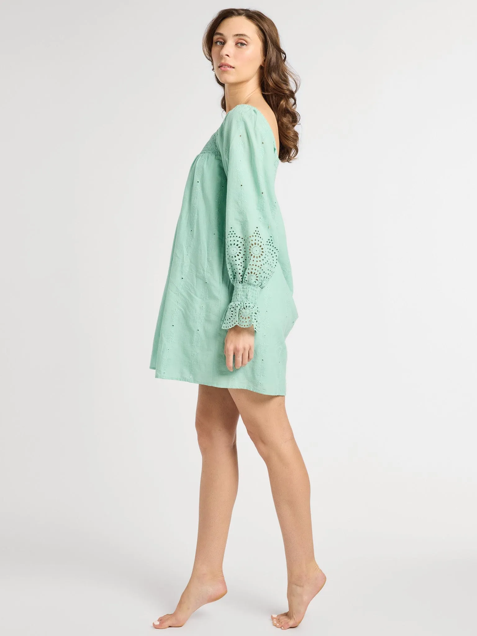 Gabriette Dress in Pistachio Eyelet Graceful Ease