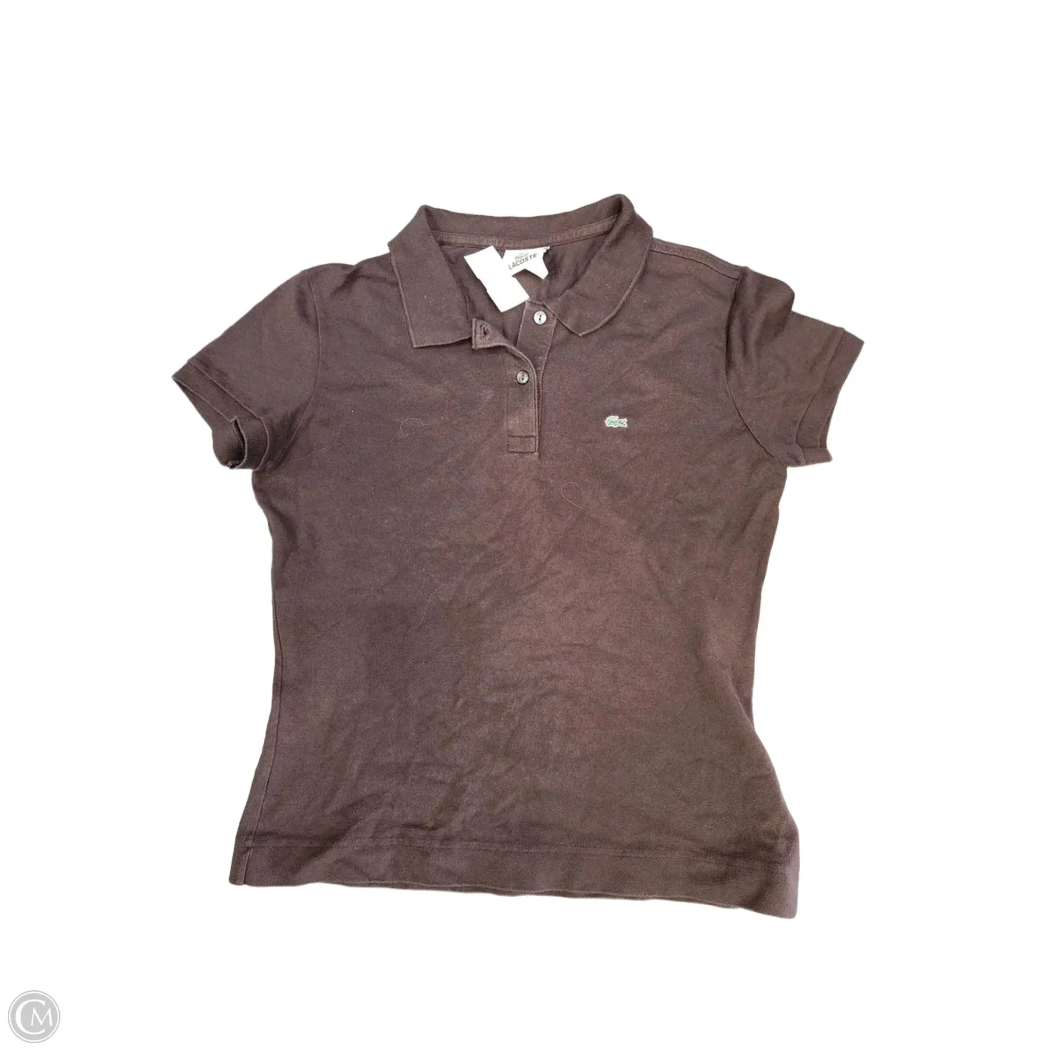 Sporty and Stylish Top Short Sleeve Designer By Lacoste In Brown, Size: 12