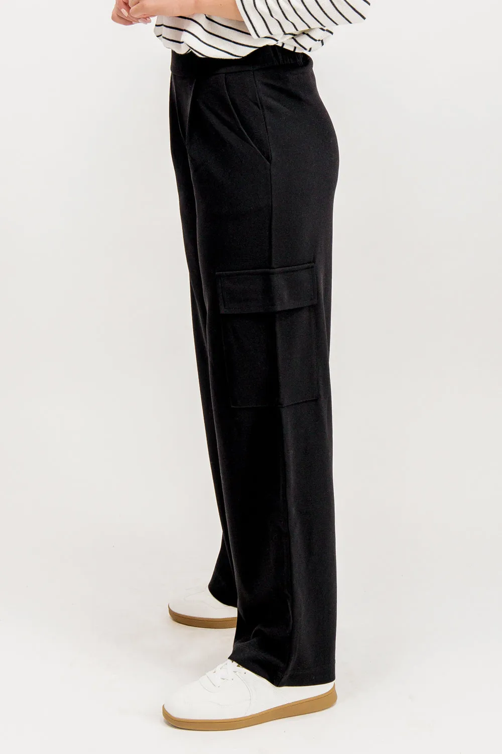 Bi Stretch Fabric Smart Motion Geggo Black Pocket Cargo Trousers