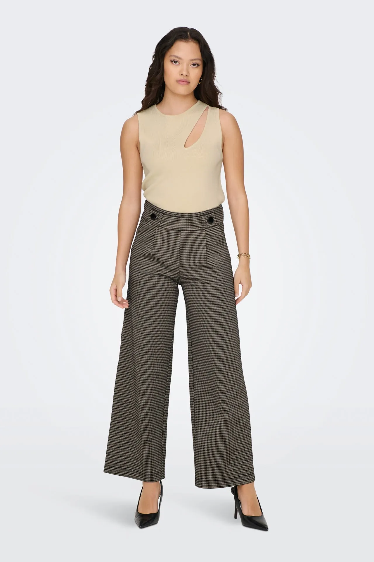 Geggo Brown Check Trousers Casual Chic
