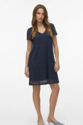 Sheer Overlay Maya Navy Anglaise Dress