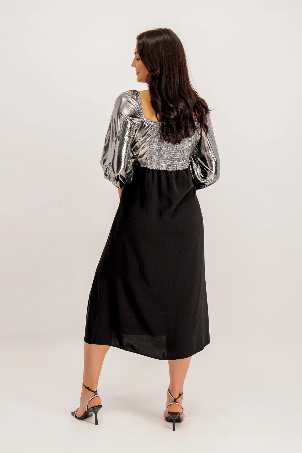 Chic Direction Gracie Black & Silver Contrast Midi Dress