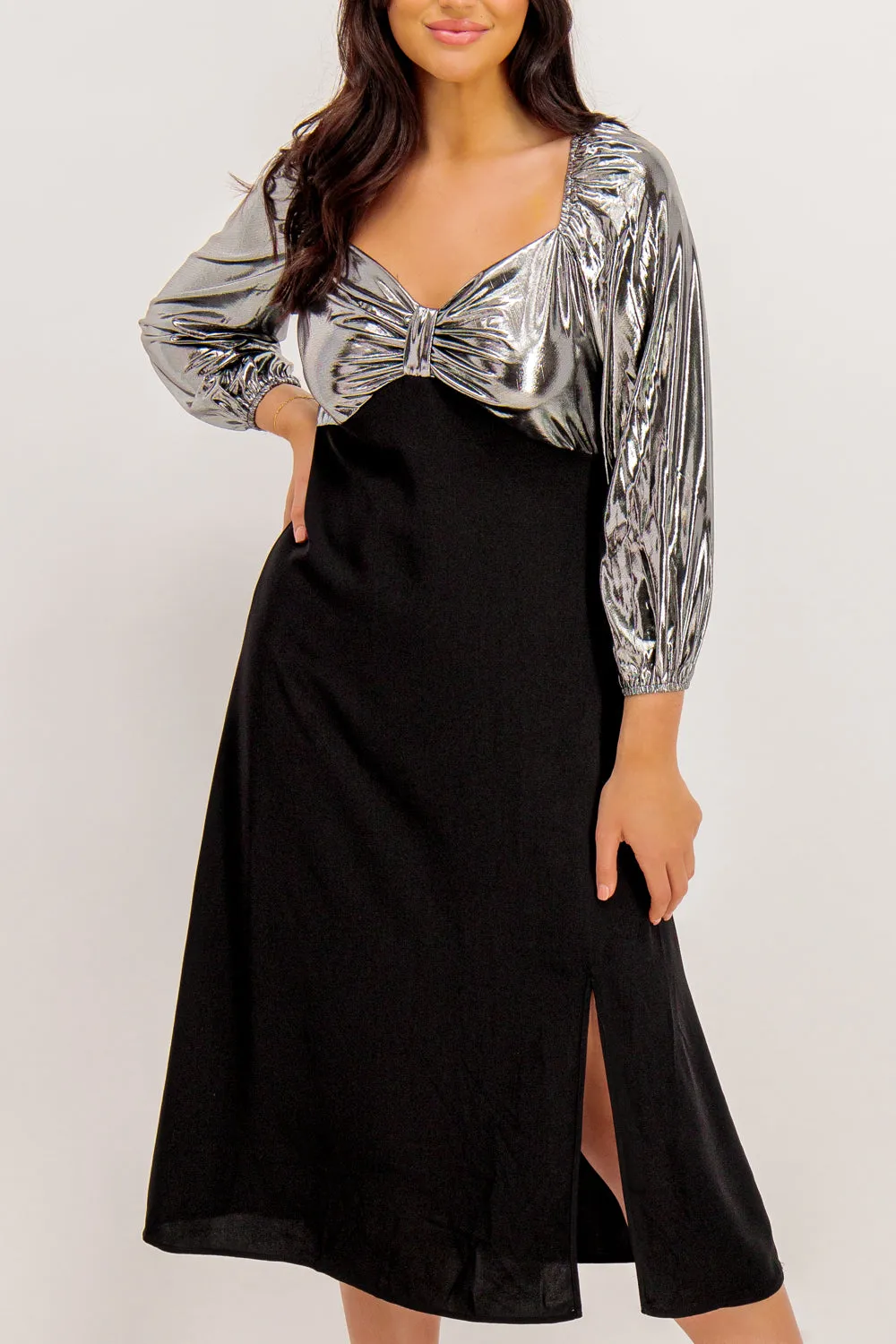 Gracie Black & Silver Contrast Midi Dress Effortless weekend dress