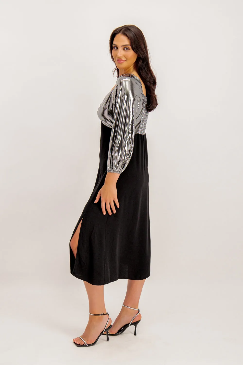 Gracie Black & Silver Contrast Midi Dress All Wear
