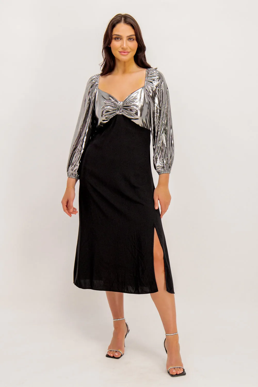 Trendy pick Gracie Black & Silver Contrast Midi Dress