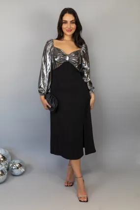 Chic Layers Gracie Black & Silver Contrast Midi Dress
