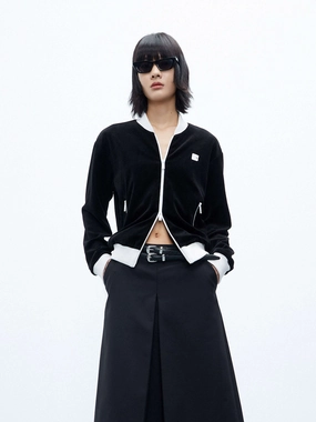 Contrast Detail Bomber Jacket Breathable fabric