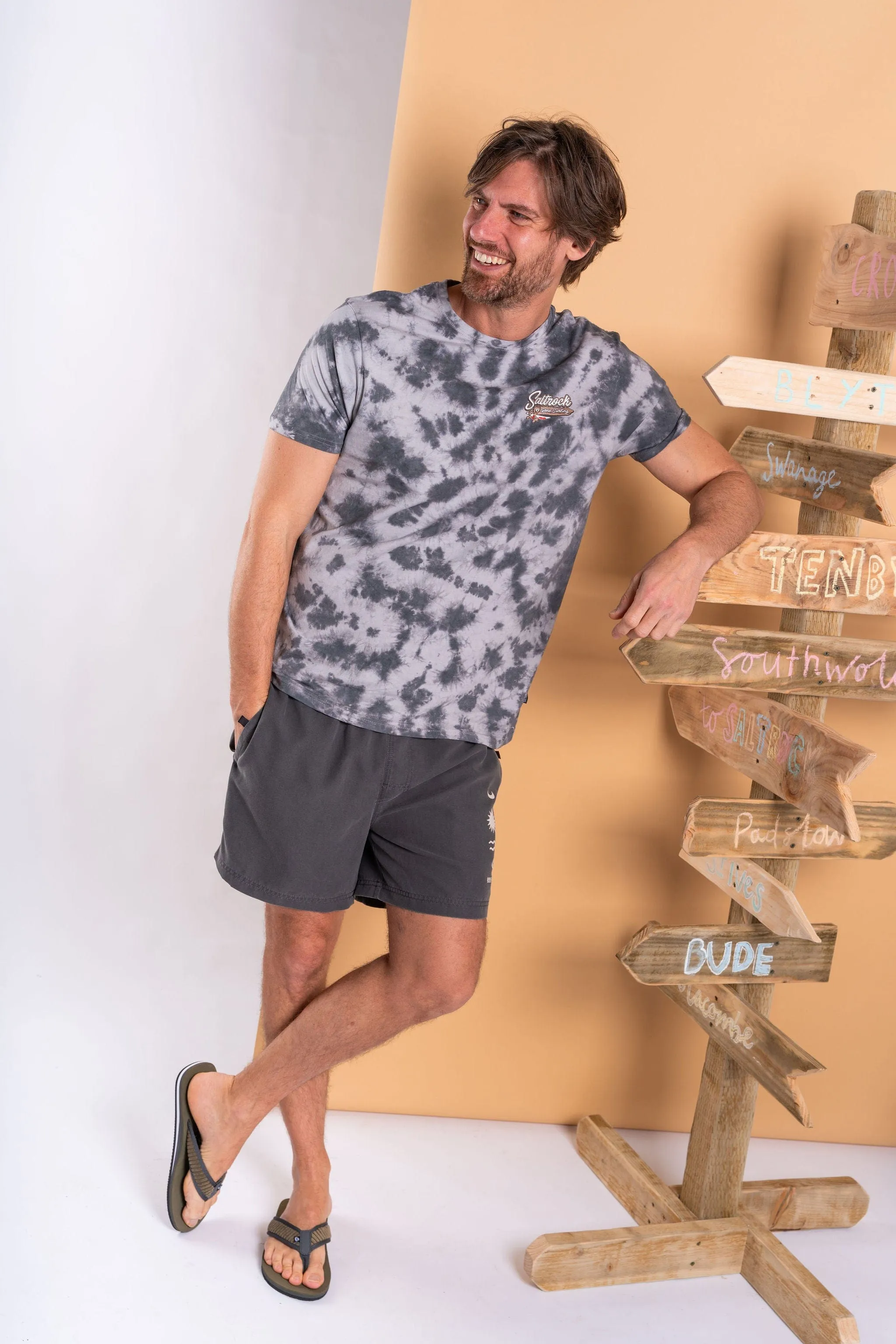Beach Signs Devon - Mens Tie Dye T-Shirt - Grey Printed design Daily Comfort Style