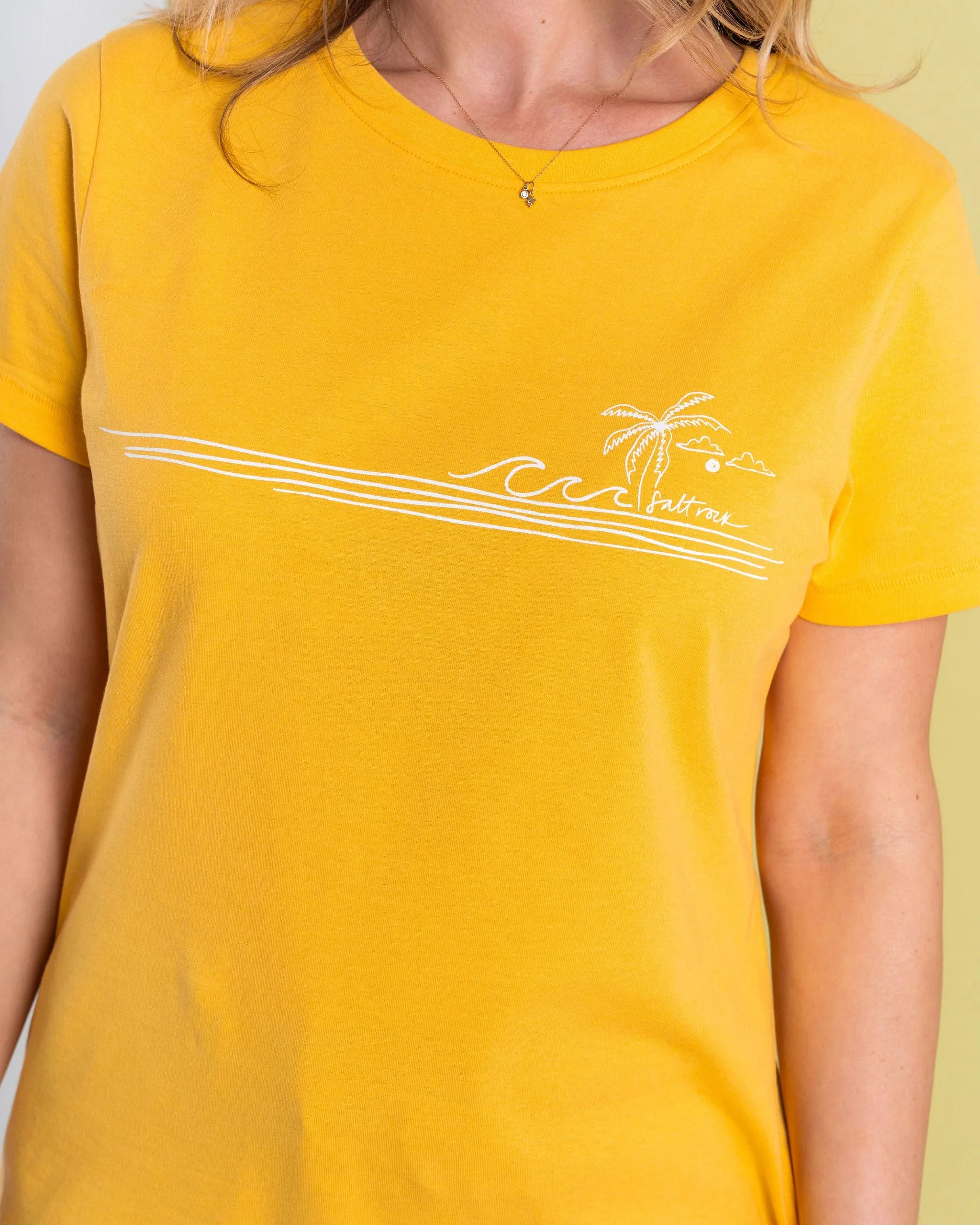 Ocean Stripe - Womens Short Sleeve T-Shirt - Yellow TaglessCollar
