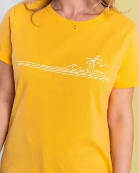 Ocean Stripe - Womens Short Sleeve T-Shirt - Yellow TaglessCollar