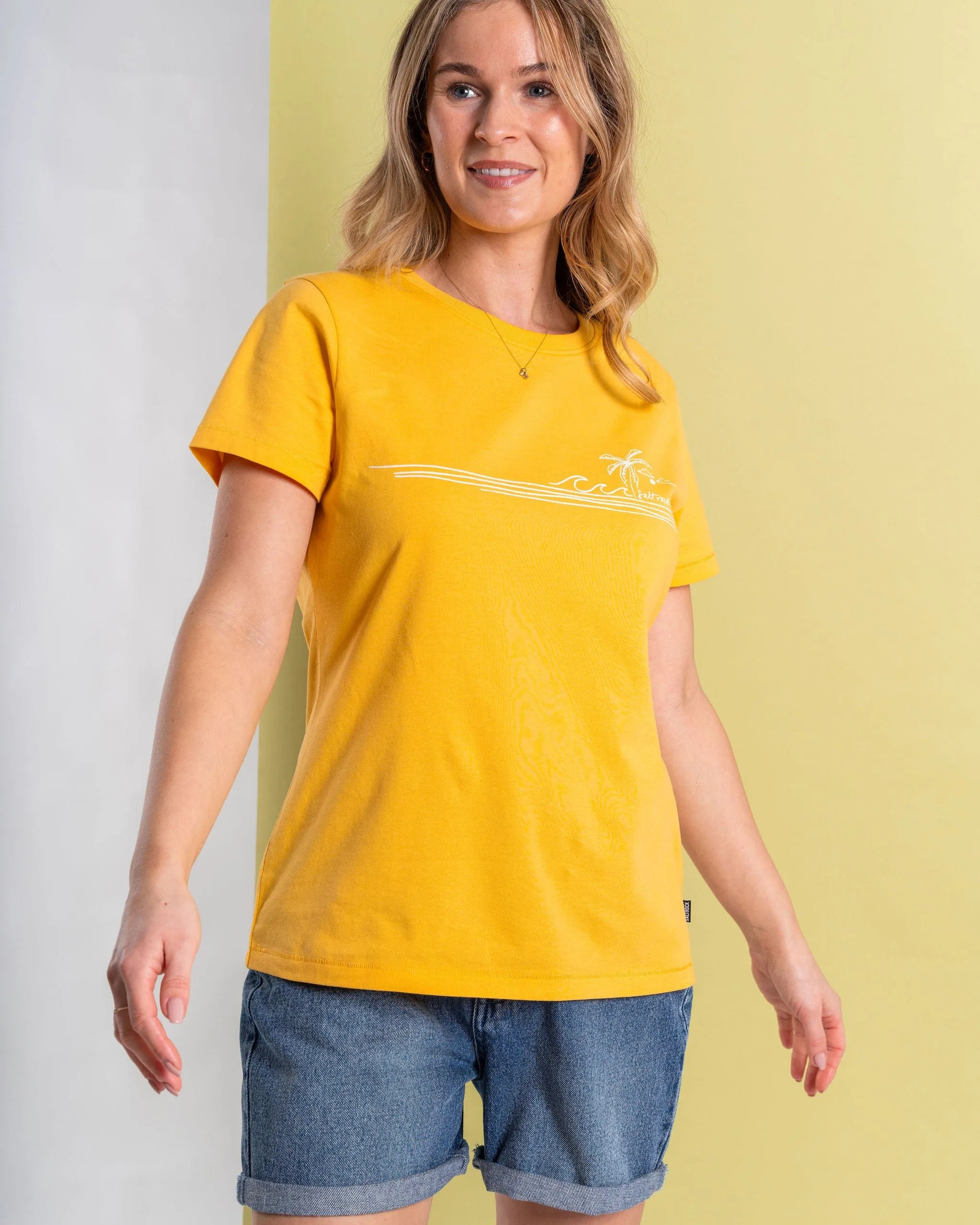 Ocean Stripe - Womens Short Sleeve T-Shirt - Yellow Cozy Layers Multi Directional Stretch