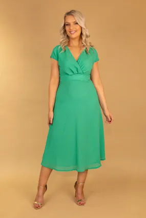 Green Willow Cap Sleeve Midi Dress Soft Touch Comfy Fit