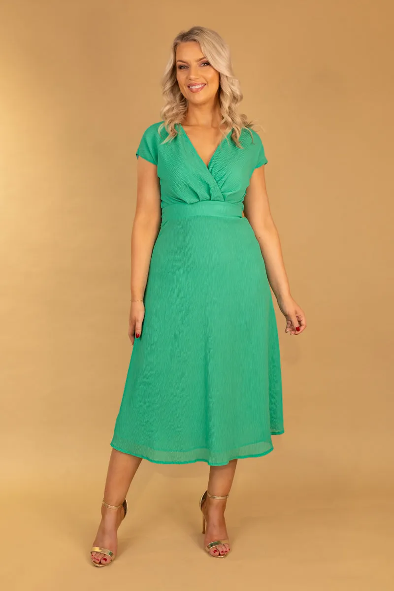 Green Willow Cap Sleeve Midi Dress Soft Touch Comfy Fit