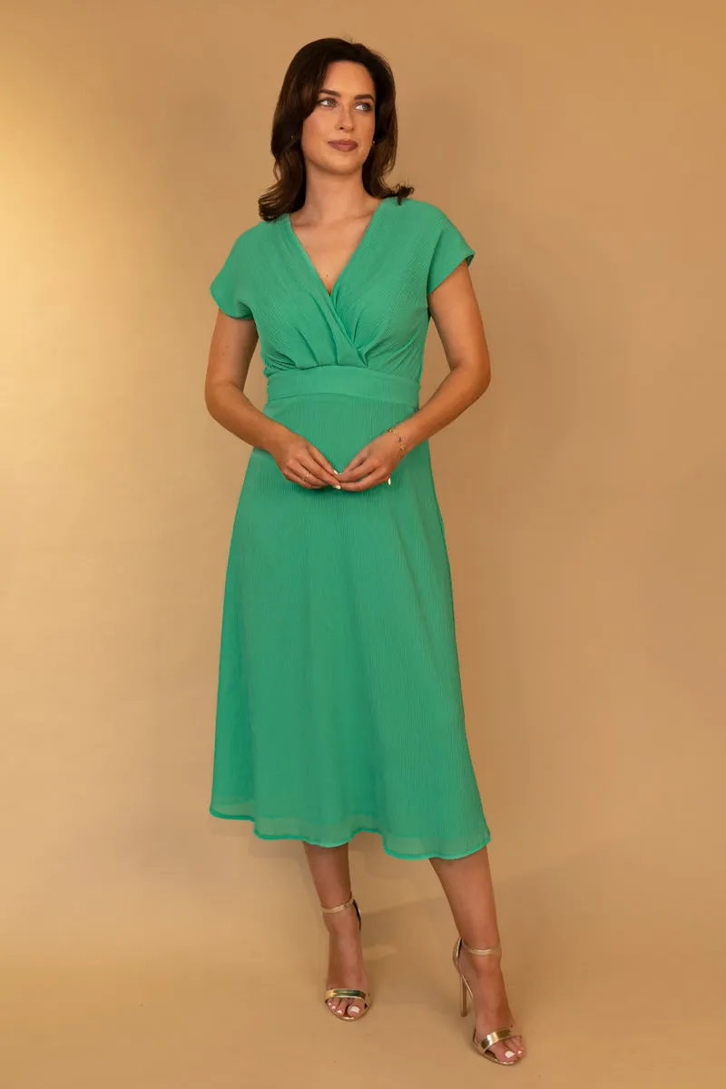 Polished Fit everyday elegance Green Willow Cap Sleeve Midi Dress
