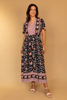 Hannah Black Print Maxi Dress Calm Drape Sleek Flow