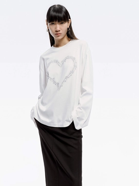 Heart Pattern Loose T-shirt Snag Resistant Surface