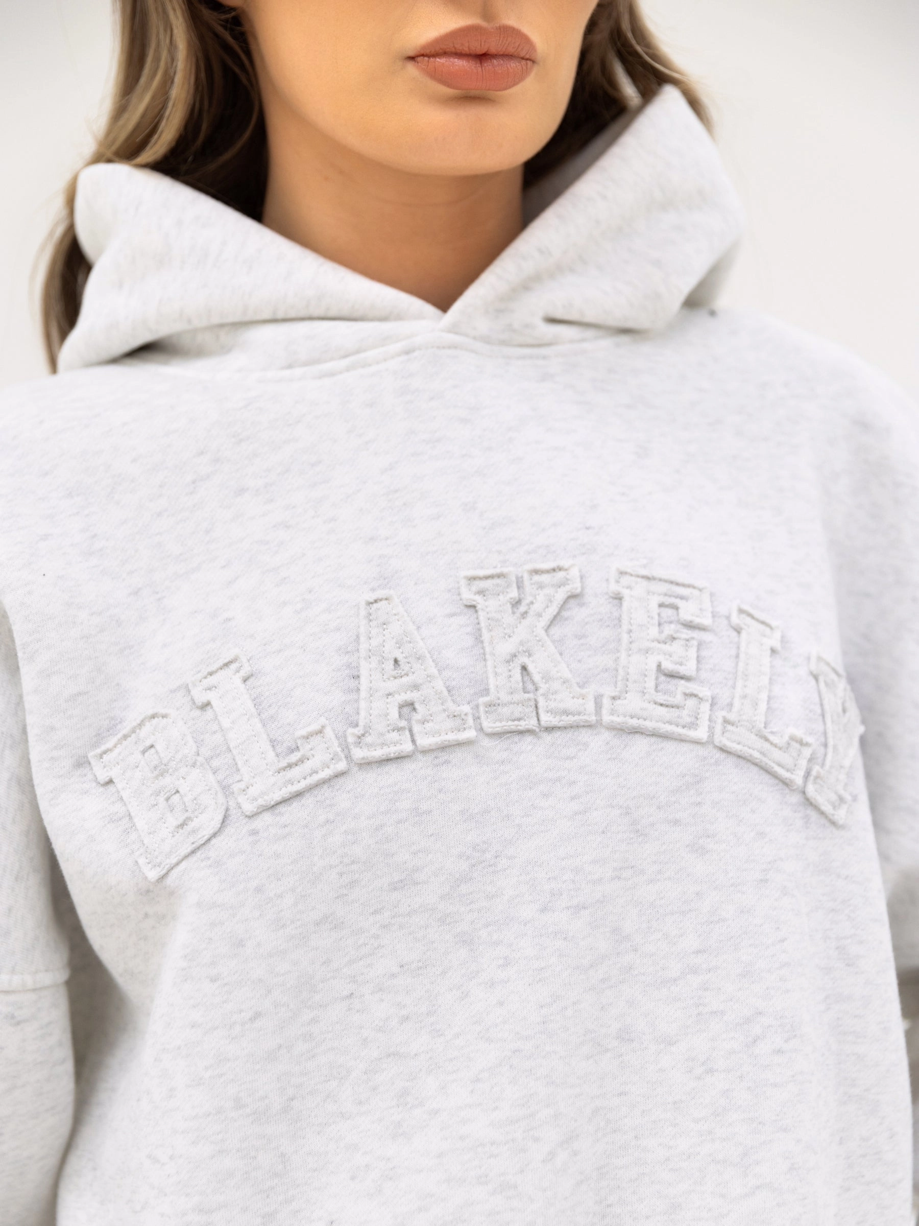 College Outfit Tonal Varsity Oversized Hoodie - Marl White
